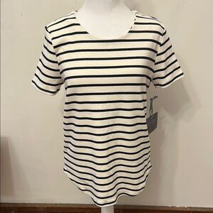 Marled Striped Navy blue Ivory Short sleeve tee Size S New